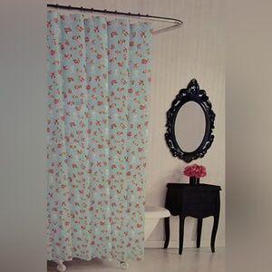 NWT Betsey Johnson Rose Skull Fabric Shower Curtain- Baby Blue